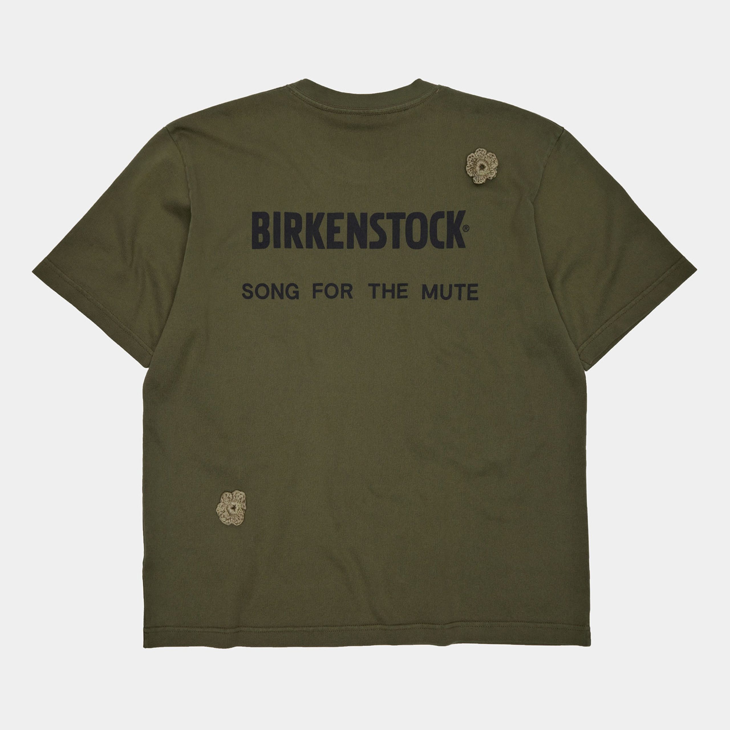 The Gardener Crochet Flower T-Shirt Overdyed Army Green Cotton - Image 2